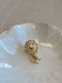 Oval Kundan Gem Nose ring - Slide type - SOKORA JEWELSOval Kundan Gem Nose ring - Slide type