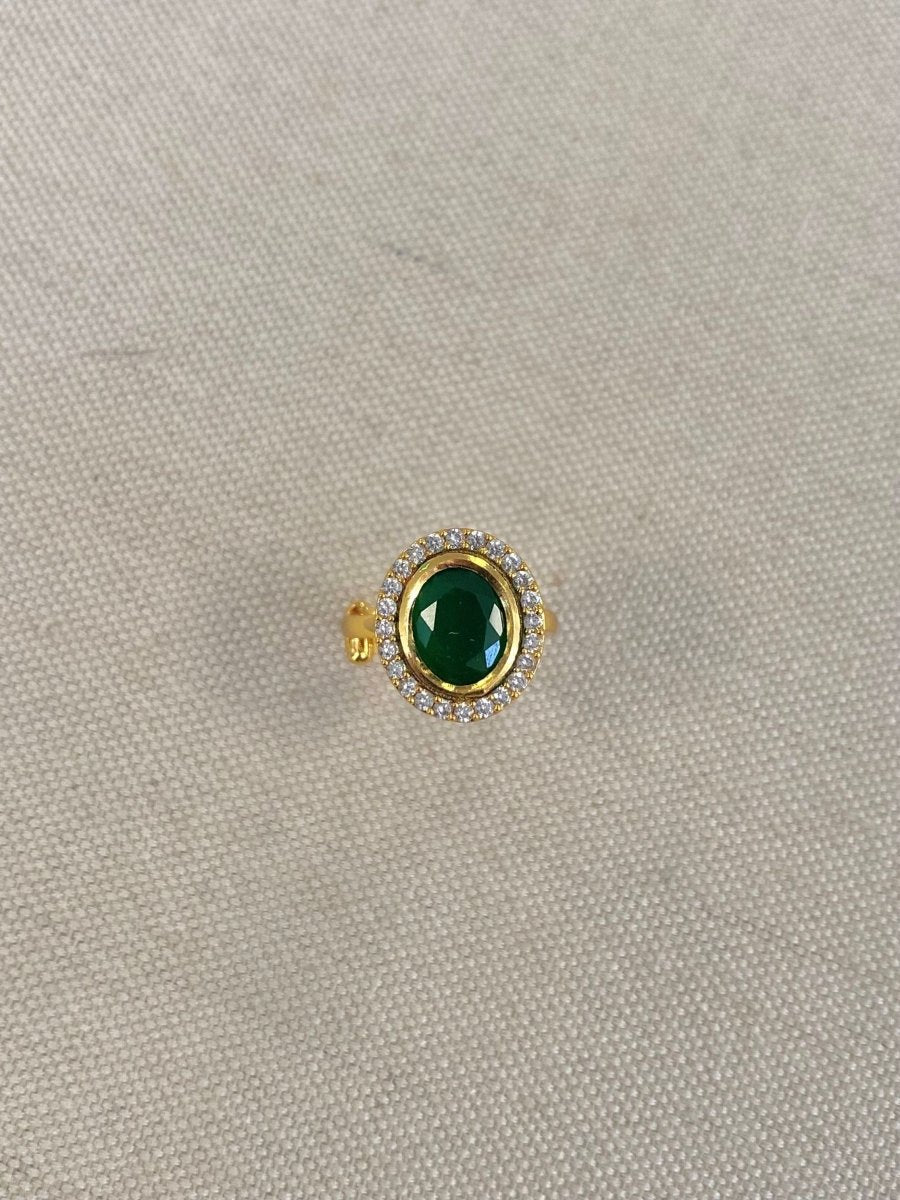 Oval Kundan Ring - Green - SOKORA JEWELSOval Kundan Ring - GreenRING