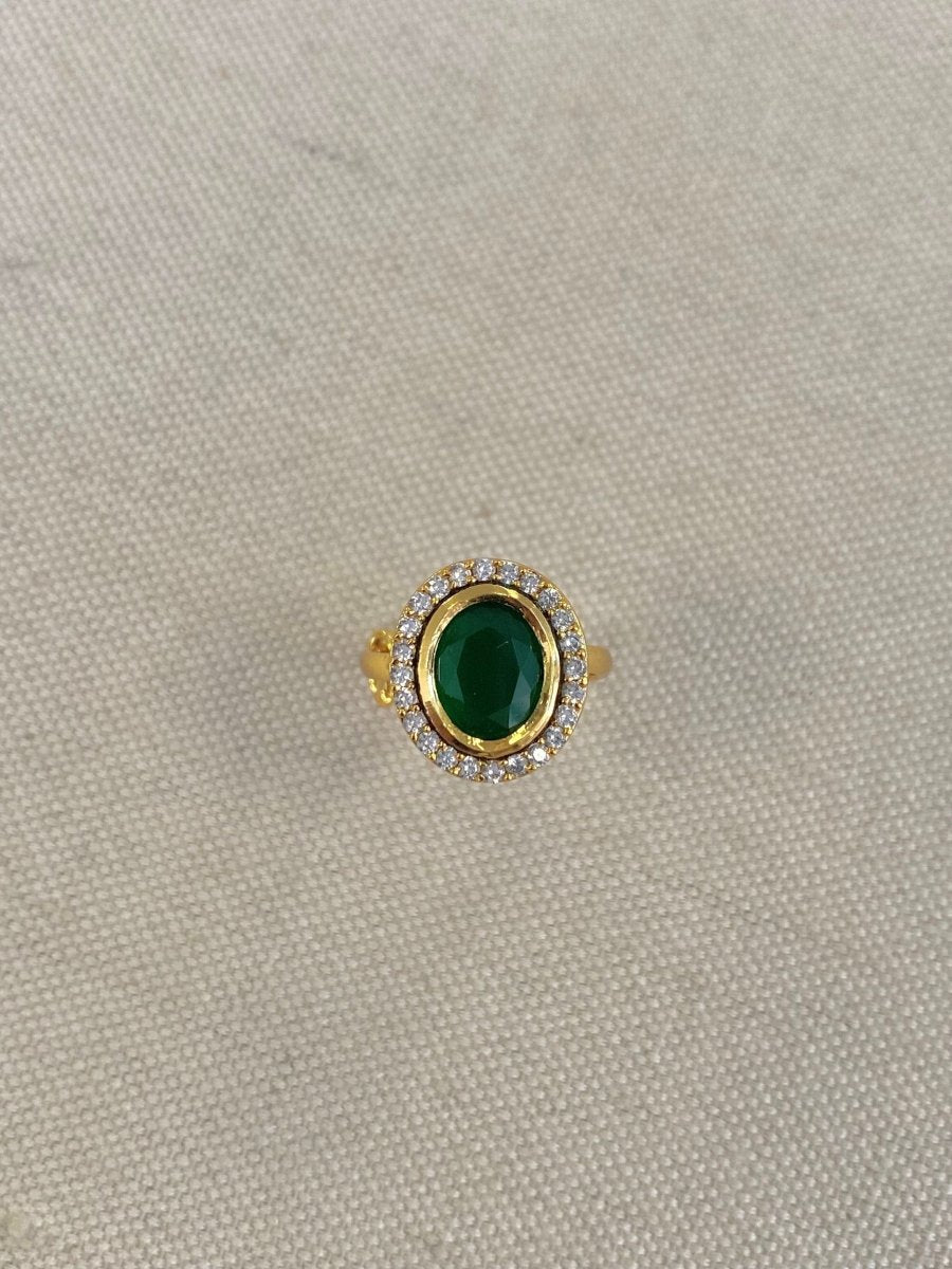 Oval Kundan Ring - Green - SOKORA JEWELSOval Kundan Ring - GreenRING