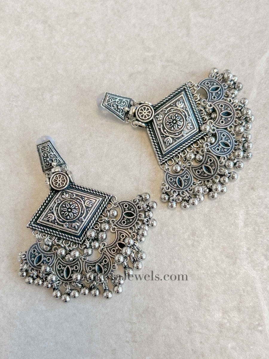Oversized Fan shape Oxidised silver earrings - SOKORA JEWELSOversized Fan shape Oxidised silver earrings