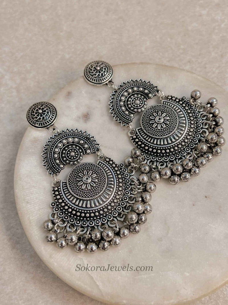 Oxidised Chandbali Earrings - SOKORA JEWELSOxidised Chandbali Earrings
