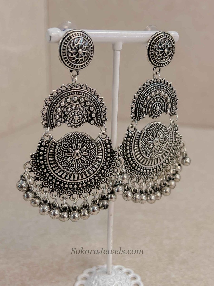 Oxidised Chandbali Earrings - SOKORA JEWELSOxidised Chandbali Earrings