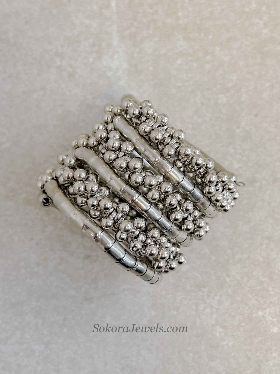 Oxidised Silver Ball Bead Coil Bracelet - SOKORA JEWELSOxidised Silver Ball Bead Coil Bracelet