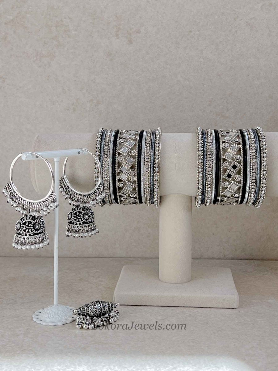 Oxidised Silver Bangles, Ring & Jhumka Box Set - SOKORA JEWELSOxidised Silver Bangles, Ring & Jhumka Box SetBANGLES