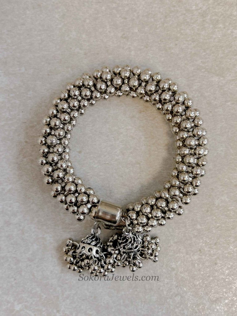 Oxidised Silver Ghungroo Jhumka Bracelet - SOKORA JEWELSOxidised Silver Ghungroo Jhumka Bracelet