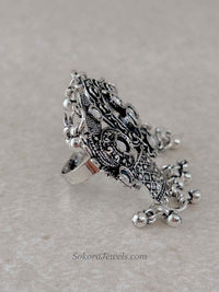 Oxidised Silver Jhumka & Ghungroo Statement Ring - SOKORA JEWELSOxidised Silver Jhumka & Ghungroo Statement RingRING