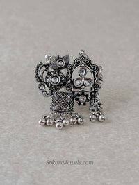 Oxidised Silver Jhumka & Ghungroo Statement Ring - SOKORA JEWELSOxidised Silver Jhumka & Ghungroo Statement RingRING
