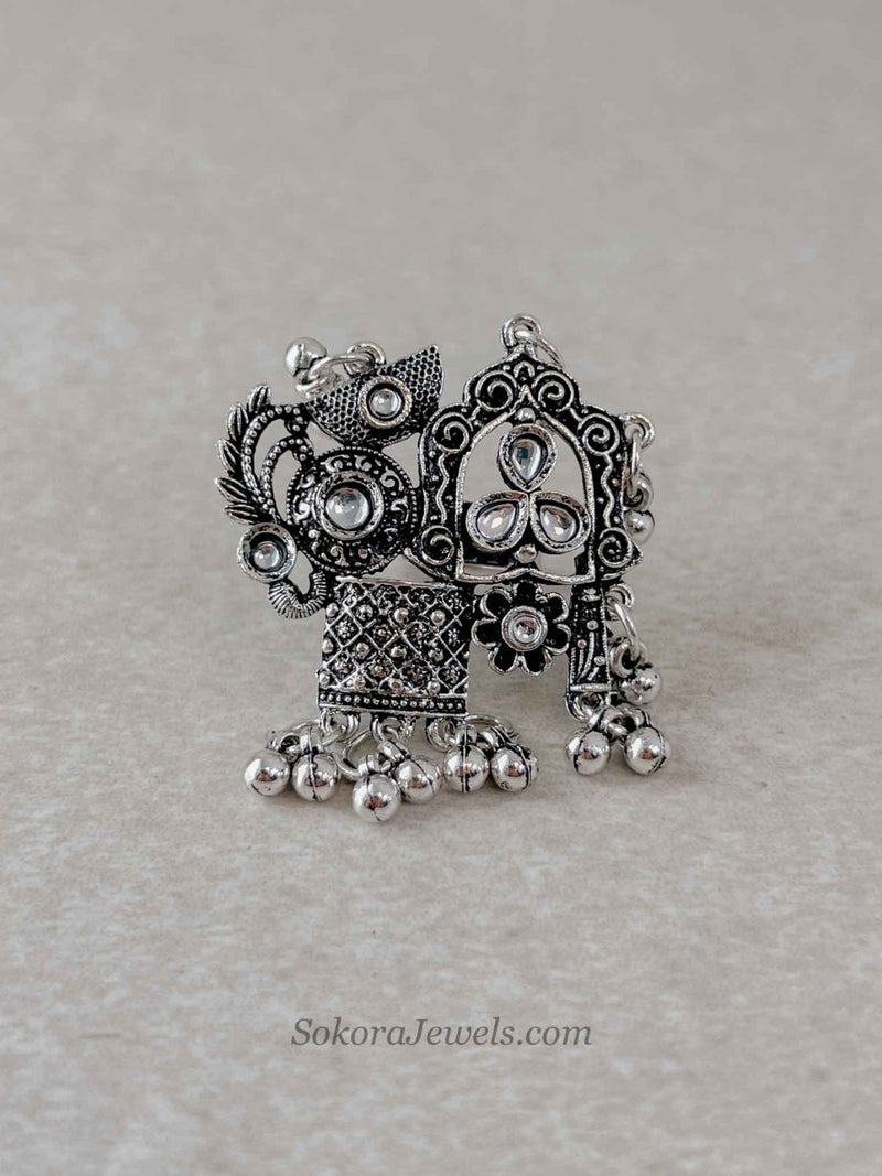 Oxidised Silver Jhumka & Ghungroo Statement Ring - SOKORA JEWELSOxidised Silver Jhumka & Ghungroo Statement RingRING