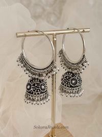 Oxidised Silver Jhumka Hoops - SOKORA JEWELSOxidised Silver Jhumka Hoops