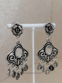 Oxidised Silver Mirror Coin Navratri Necklace Set - SOKORA JEWELSOxidised Silver Mirror Coin Navratri Necklace Set