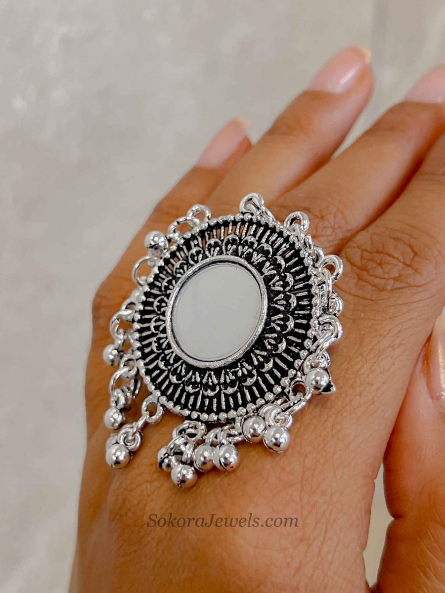 Oxidised Silver Navratri Ring - SOKORA JEWELSOxidised Silver Navratri RingRING
