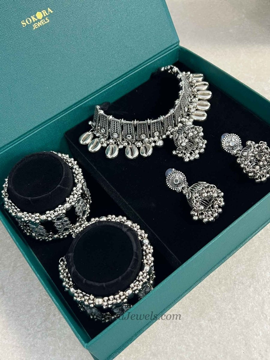 Oxidised Silver Necklace and Bracelet set - SOKORA JEWELSOxidised Silver Necklace and Bracelet set