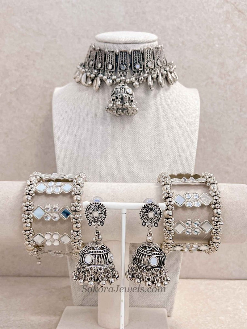 Oxidised Silver Necklace and Bracelet set - SOKORA JEWELSOxidised Silver Necklace and Bracelet set