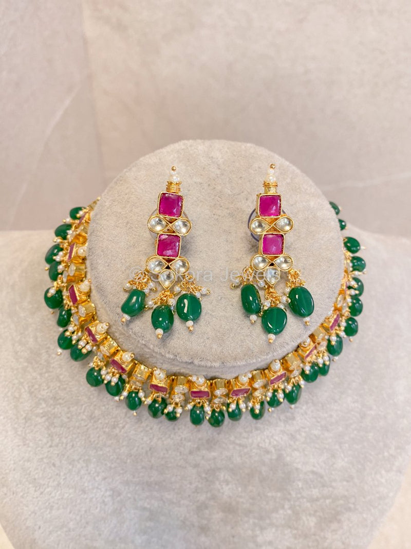 Pachi Kundan Set - Ruby & Green - SOKORA JEWELSPachi Kundan Set - Ruby & GreenNECKLACE SETS