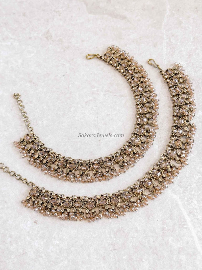 Pair of Antique Gold Anklets – Bridal Payal - SOKORA JEWELSPair of Antique Gold Anklets – Bridal Payal