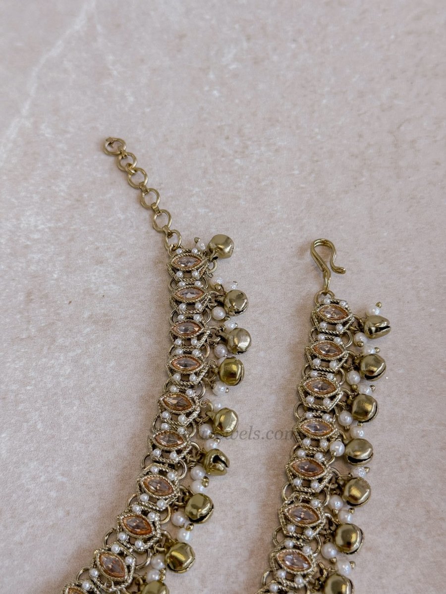 Pair of Antique Gold Ghungroo Anklets – Bridal Payal - SOKORA JEWELSPair of Antique Gold Ghungroo Anklets – Bridal Payal