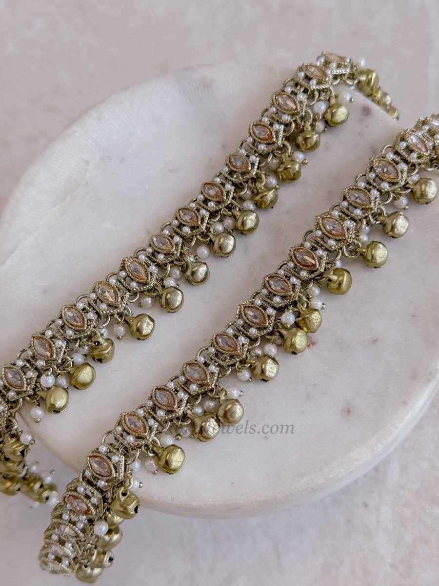 Pair of Antique Gold Ghungroo Anklets – Bridal Payal - SOKORA JEWELSPair of Antique Gold Ghungroo Anklets – Bridal Payal