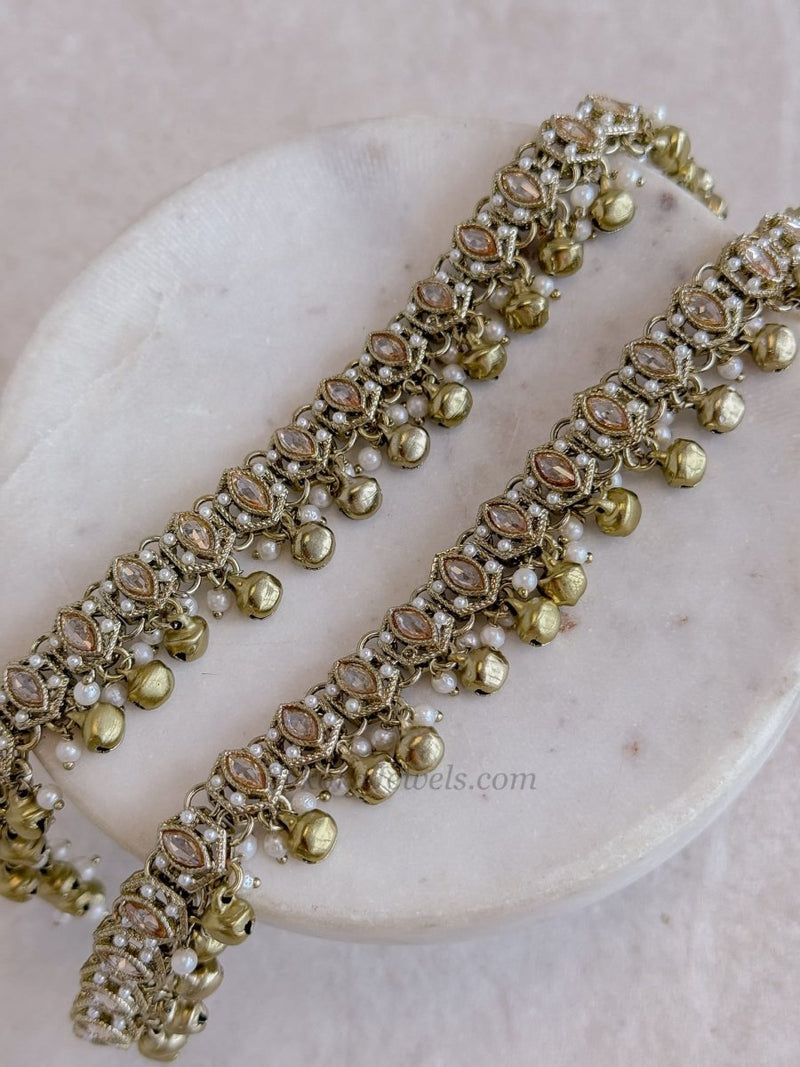Pair of Antique Gold Ghungroo Anklets – Bridal Payal - SOKORA JEWELSPair of Antique Gold Ghungroo Anklets – Bridal Payal