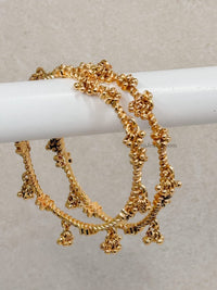 Pair of Heavy Gold Daisy Design Ghungroo Bangles - SOKORA JEWELSPair of Heavy Gold Daisy Design Ghungroo BanglesBANGLES