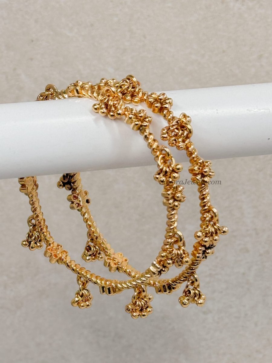 Pair of Heavy Gold Daisy Design Ghungroo Bangles - SOKORA JEWELSPair of Heavy Gold Daisy Design Ghungroo BanglesBANGLES