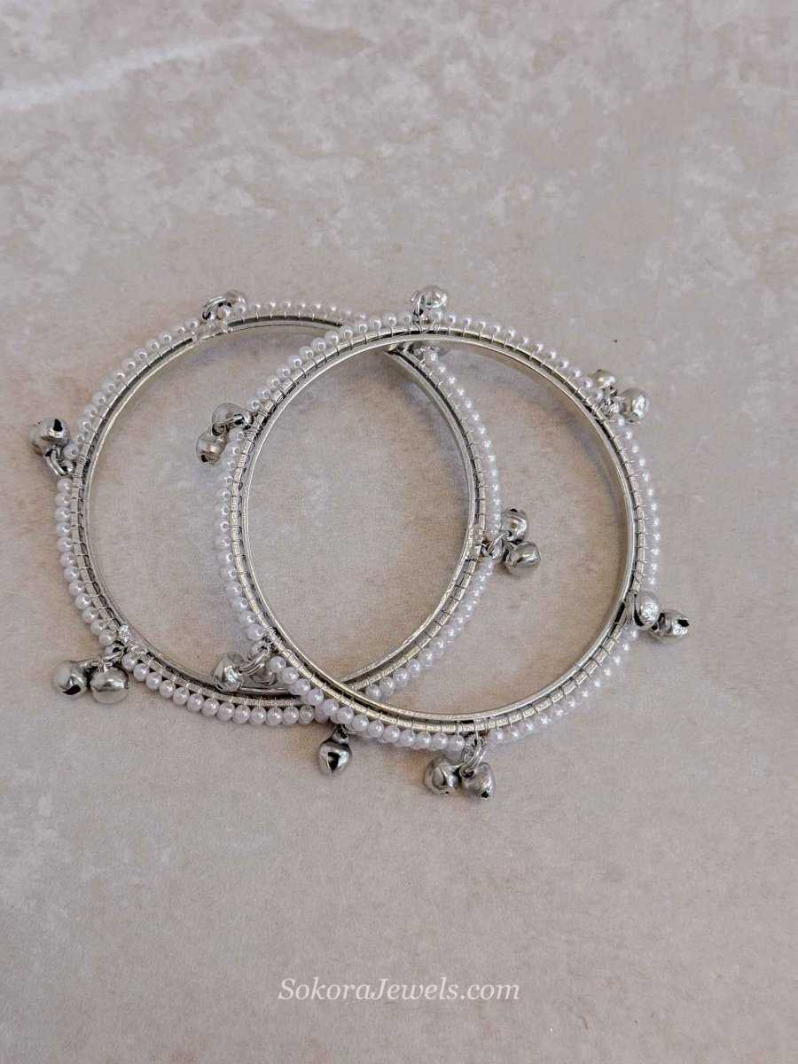 Pair of Pearl & Silver Ghungroo Bangles - SOKORA JEWELSPair of Pearl & Silver Ghungroo BanglesBANGLES