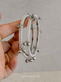 Pair of Pearl & Silver Ghungroo Bangles - SOKORA JEWELSPair of Pearl & Silver Ghungroo BanglesBANGLES