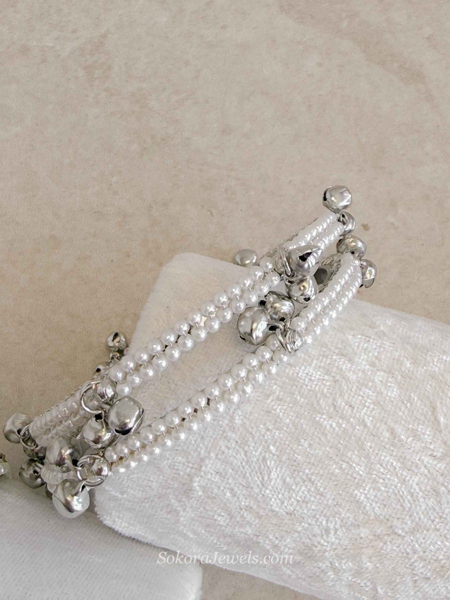 Pair of Pearl & Silver Ghungroo Bangles - SOKORA JEWELSPair of Pearl & Silver Ghungroo BanglesBANGLES