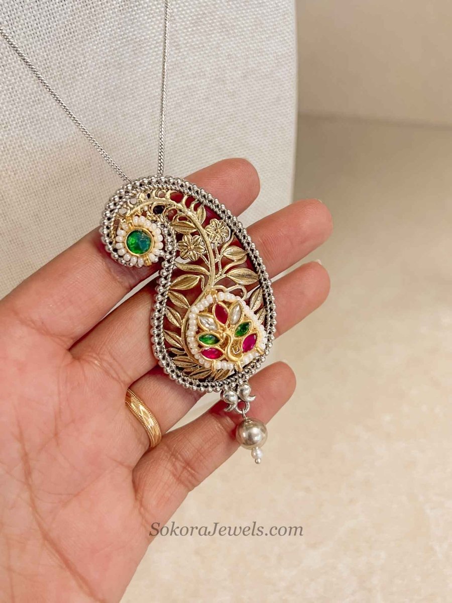 Paisley Pendant Long Necklace and Earring Set - SOKORA JEWELSPaisley Pendant Long Necklace and Earring Set