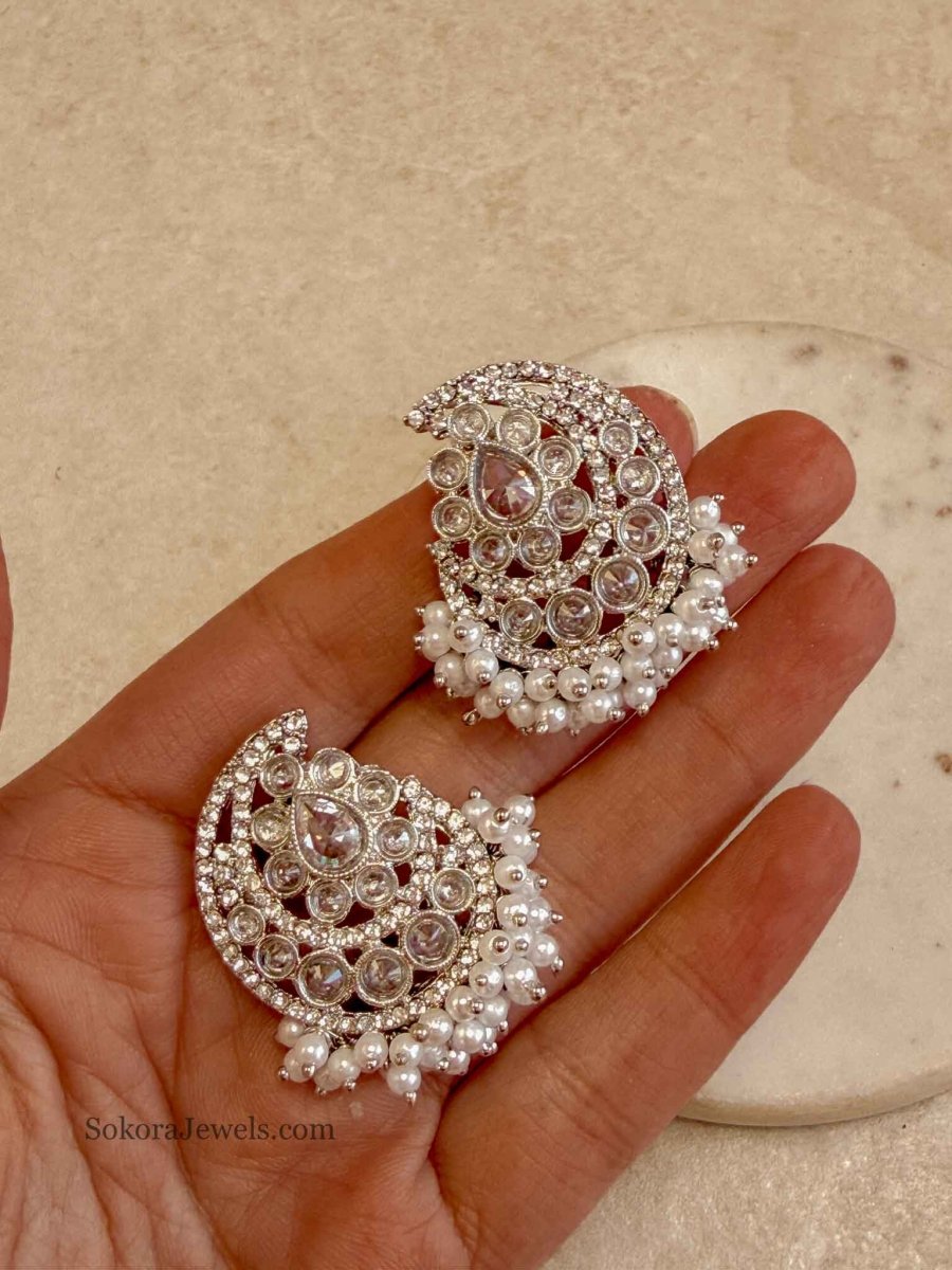 Paisley Silver Crystal Earring Tops - SOKORA JEWELSPaisley Silver Crystal Earring Topsstuds and tops