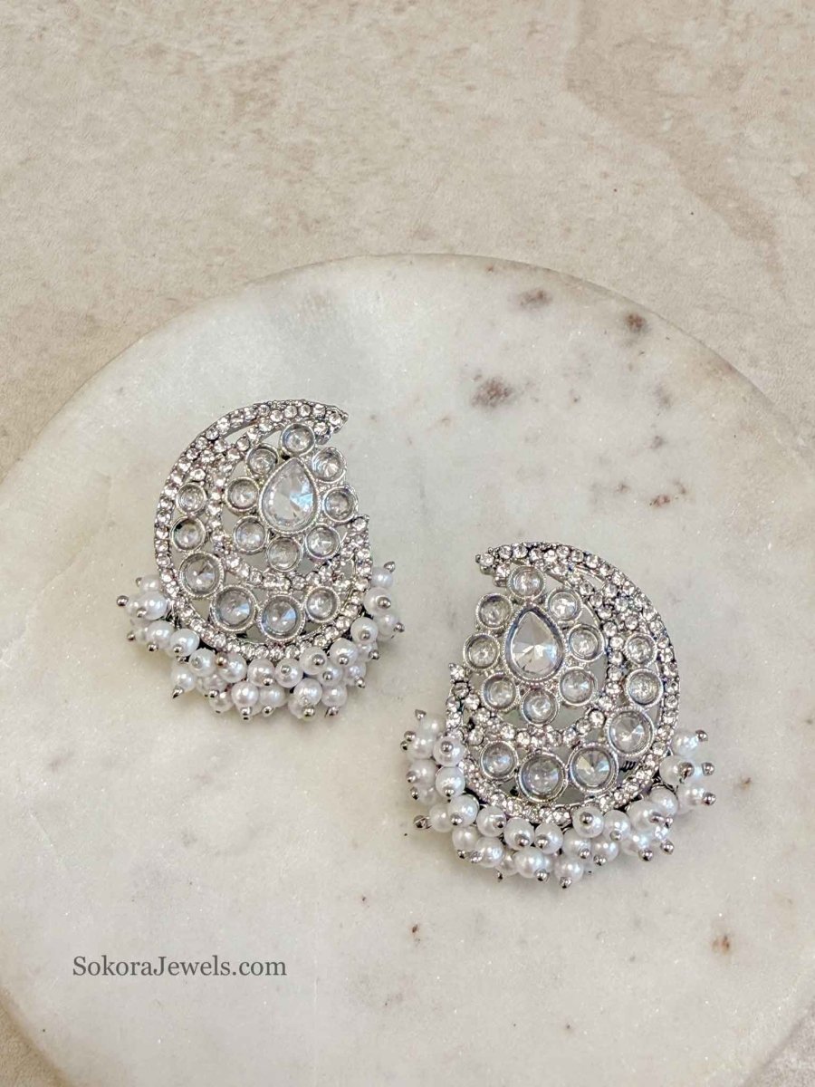 Paisley Silver Crystal Earring Tops - SOKORA JEWELSPaisley Silver Crystal Earring Topsstuds and tops