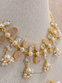 Pale Gemstone & Pearl Statement Necklace Set - SOKORA JEWELSPale Gemstone & Pearl Statement Necklace Set