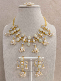 Pale Gemstone & Pearl Statement Necklace Set - SOKORA JEWELSPale Gemstone & Pearl Statement Necklace Set