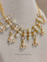 Pale Gemstone & Pearl Statement Necklace Set - SOKORA JEWELSPale Gemstone & Pearl Statement Necklace Set