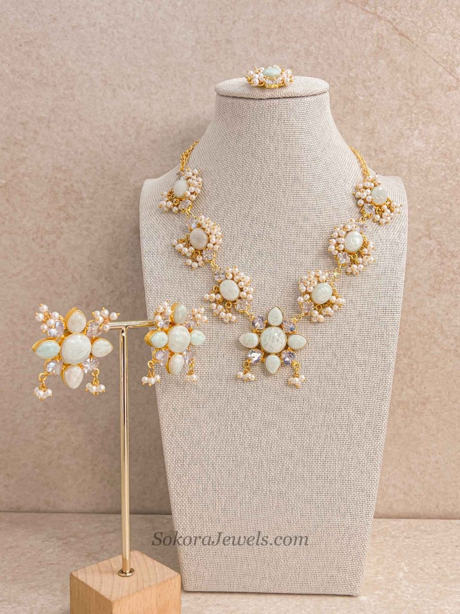 Pale Mint Oval Stone Necklace Set - SOKORA JEWELSPale Mint Oval Stone Necklace Set