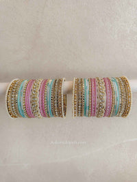 Pastel Bridal Bangle Set – Pink & Blue Kundan Stack - SOKORA JEWELSPastel Bridal Bangle Set – Pink & Blue Kundan StackBANGLES