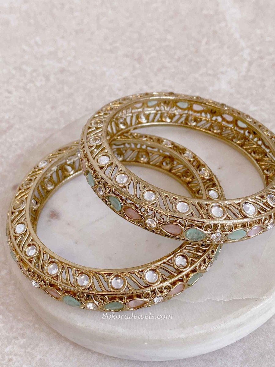 Pastel Detail Chunky Kada Bangles - SOKORA JEWELSPastel Detail Chunky Kada BanglesBANGLES