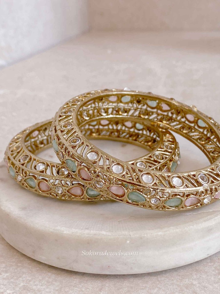 Pastel Detail Chunky Kada Bangles - SOKORA JEWELSPastel Detail Chunky Kada BanglesBANGLES