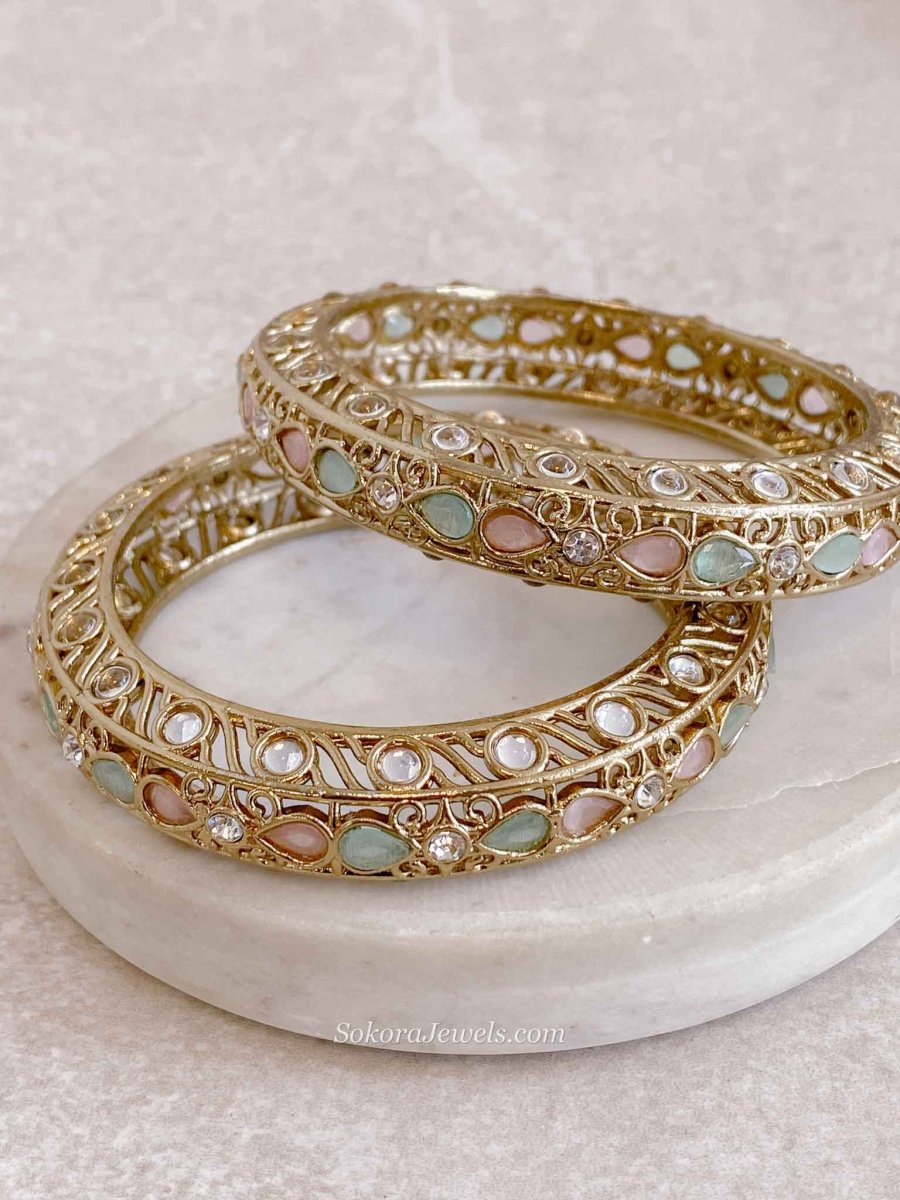 Pastel Detail Chunky Kada Bangles - SOKORA JEWELSPastel Detail Chunky Kada BanglesBANGLES