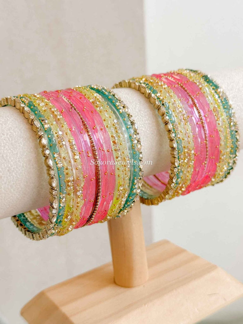 Pastel Glass Bangle set - 2.8 - SOKORA JEWELSPastel Glass Bangle set - 2.8BANGLES