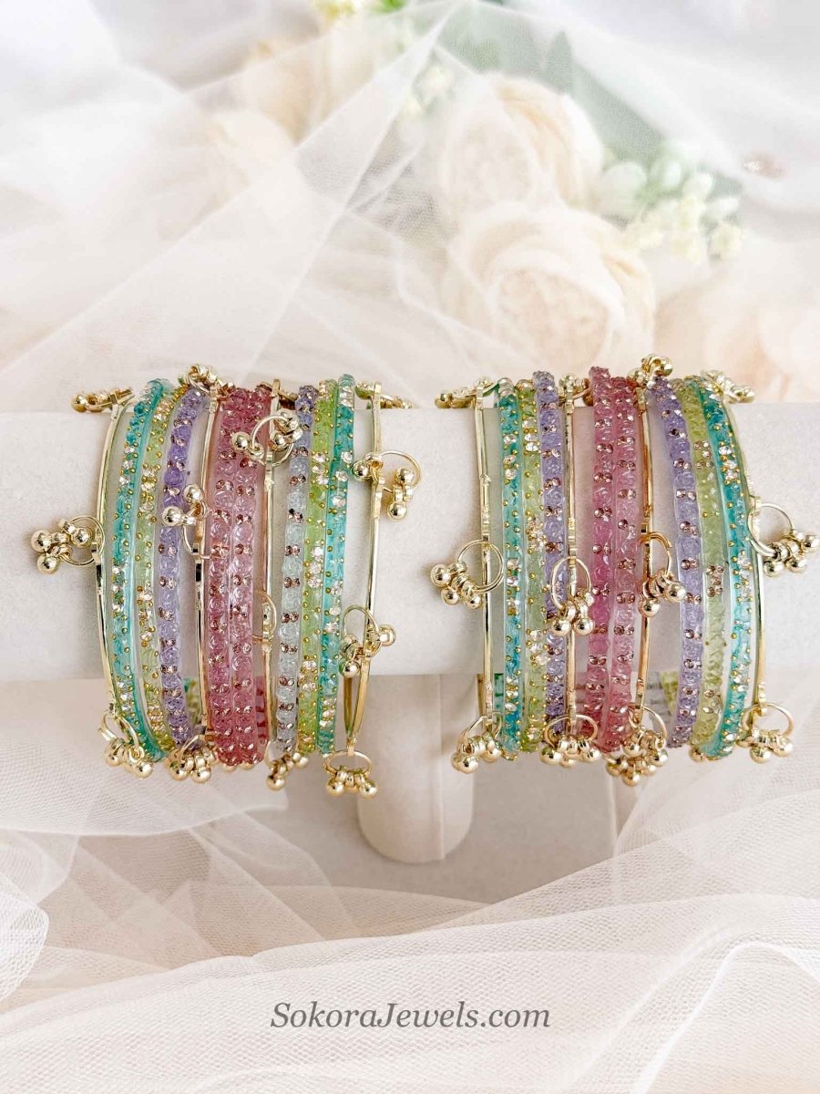 Pastel Glass Bangles Set - 2.10 - SOKORA JEWELSPastel Glass Bangles Set - 2.10BANGLES