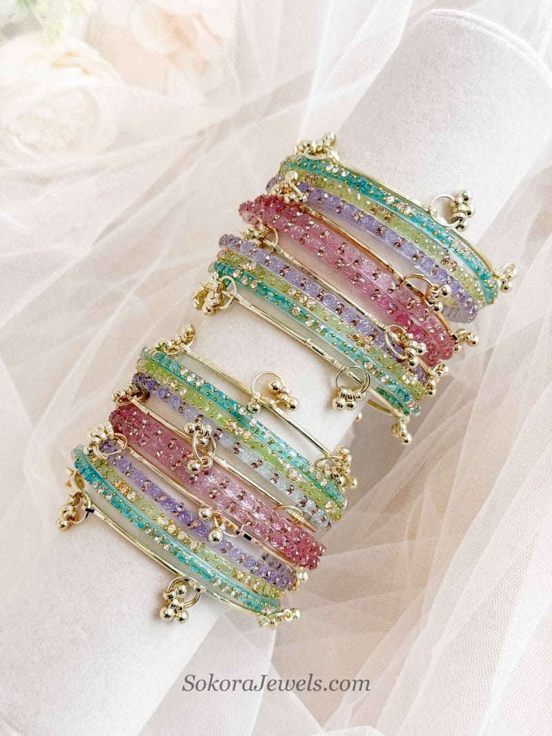 Pastel Glass Bangles Set - 2.10 - SOKORA JEWELSPastel Glass Bangles Set - 2.10BANGLES