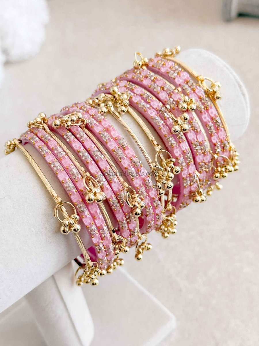 Pastel Pink Pink Glass Bangle set - 2.6 - SOKORA JEWELSPastel Pink Pink Glass Bangle set - 2.6BANGLES