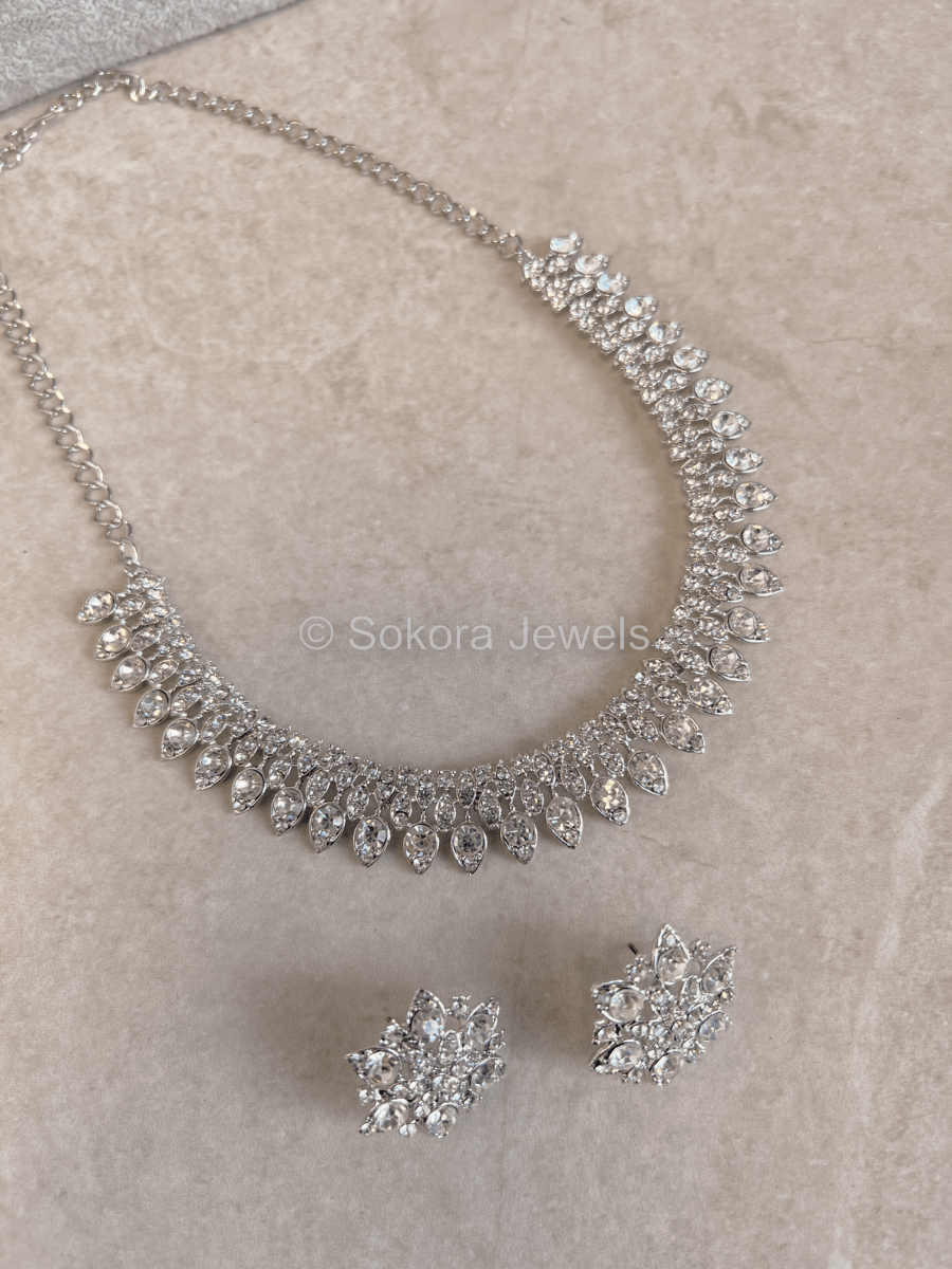 Pav Necklace and Earring Set - Silver - SOKORA JEWELSPav Necklace and Earring Set - SilverNECKLACE SETS