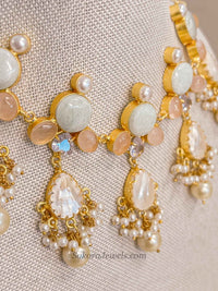 Peach and Pale Mint Mother of Pearl Necklace Set - SOKORA JEWELSPeach and Pale Mint Mother of Pearl Necklace Set