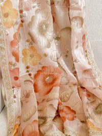 Peach & Multishade Floral Dupatta - Embellished Occasion Dupatta - SOKORA JEWELSPeach & Multishade Floral Dupatta - Embellished Occasion Dupatta