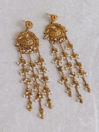 Peacock Golden Pearl Drop Earrings - SOKORA JEWELSPeacock Golden Pearl Drop Earrings