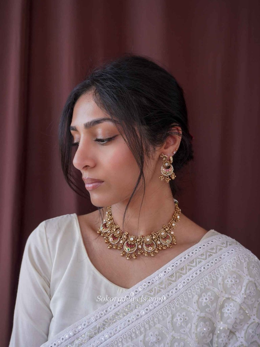 Peacock kundan choker set with ghungroo beads - SOKORA JEWELSPeacock kundan choker set with ghungroo beads