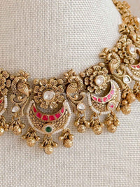 Peacock kundan choker set with ghungroo beads - SOKORA JEWELSPeacock kundan choker set with ghungroo beads