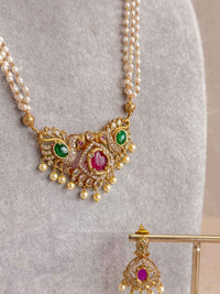 Peacock Pendant Pearl Mala Necklace Set - SOKORA JEWELSPeacock Pendant Pearl Mala Necklace Set