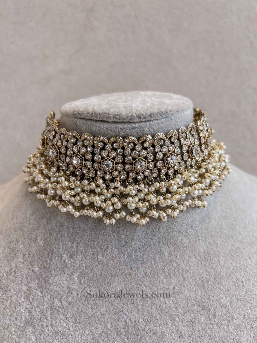 Pearl and Clear crystal Choker - SOKORA JEWELSPearl and Clear crystal ChokerChoker Sets